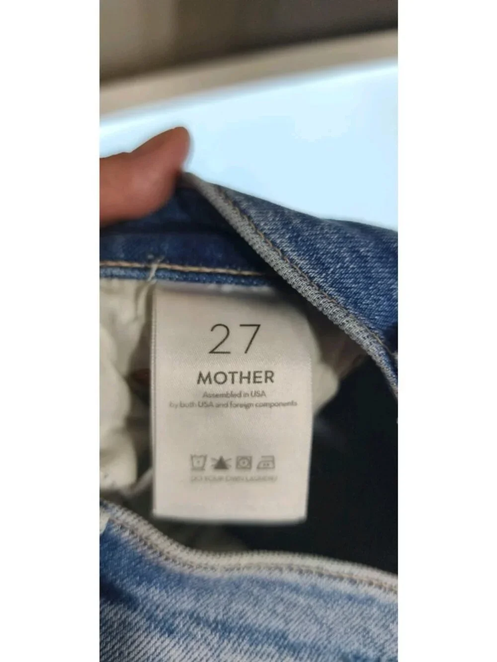 MOTHER The Tomcat High Rise Straight Leg Jeans Size 27 Blue Distressed Button Fl